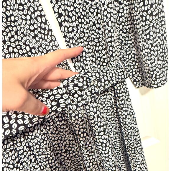 Vintage L Silky Secretary Midi Dress Pleated Puff Shoulder Sezane Collar Chain - Picture 15 of 16